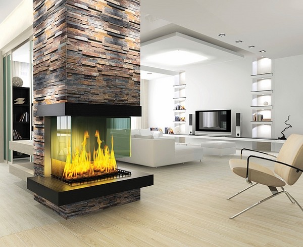contemporary fireplace ledgestone tiles living room design 