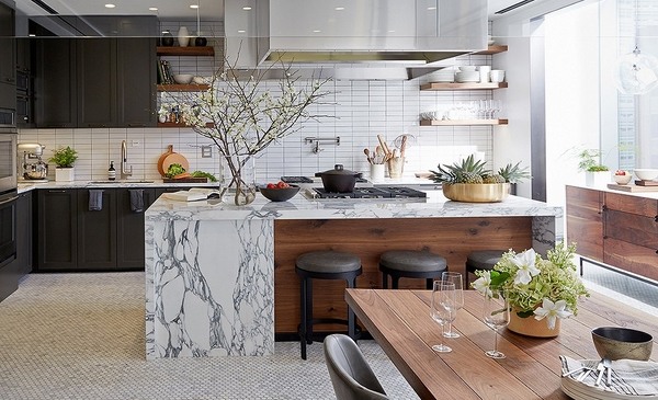 dream kitchen design ideas modern black cabinets marble island