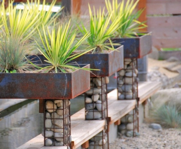 gabion support planter boxes garden design ideas 