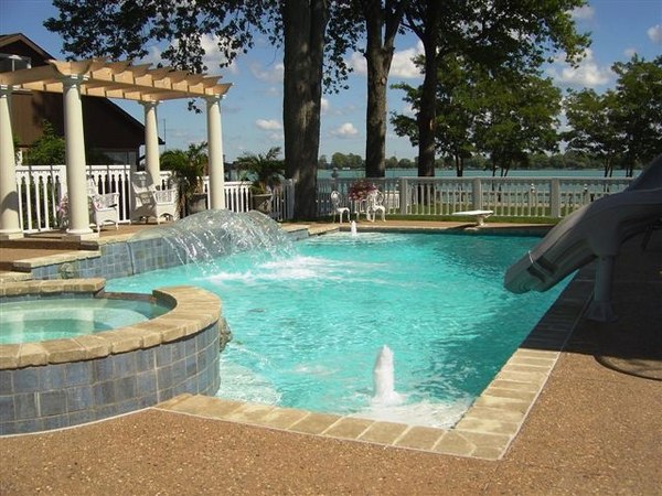 custom in-ground waterfall jacuzzzi 