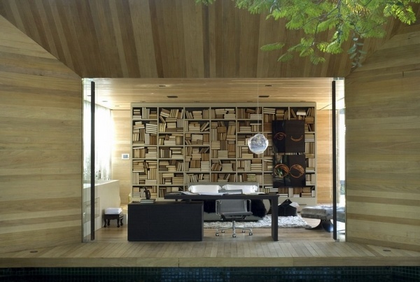 office design ideas wall bookshelves desk