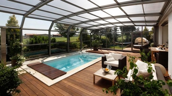 pool enclosure ideas wooden deck outdoor furniture