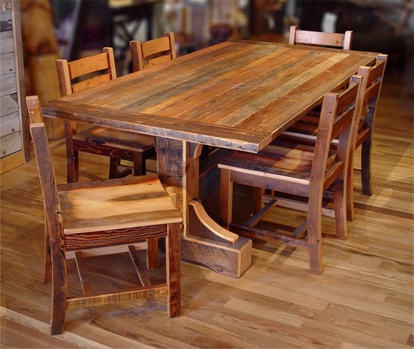 reclaimed wood dining table chairs
