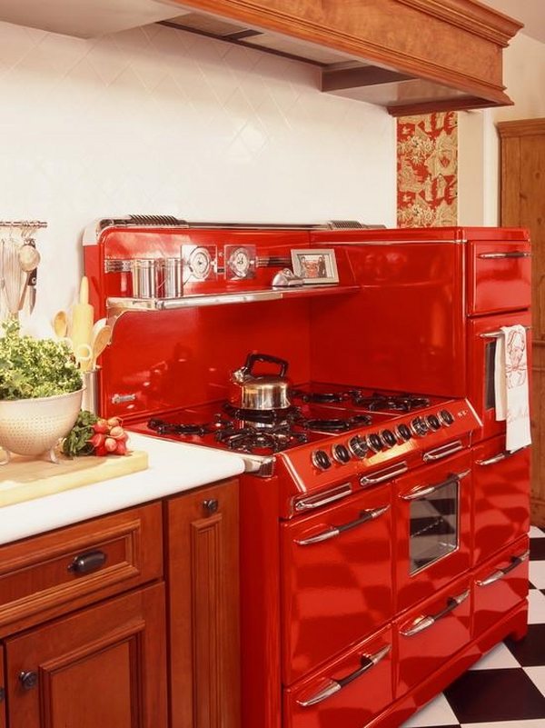 retro design ideas red vintage stove ideas tile floor