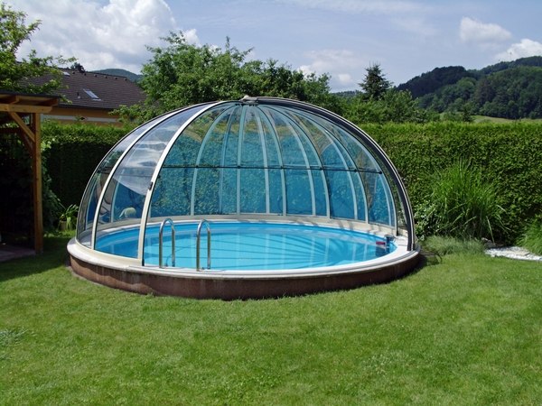 round retractable enclosure small pool garden design