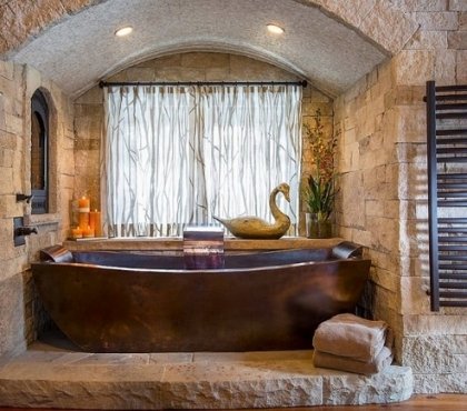 rustic-bathroom-ideas-copper-bathtub-stone-walls-rustic-bathroom-decor-ideas