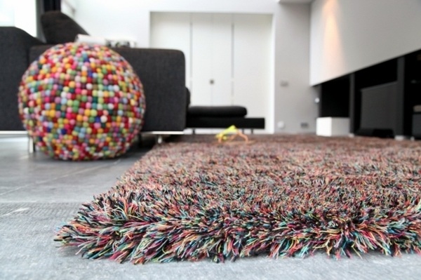 shaggy modern living room ideas colorful carpet 