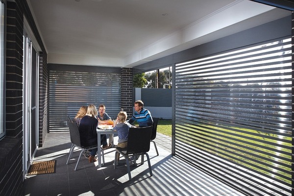 perforated shutter roller patio design ideas