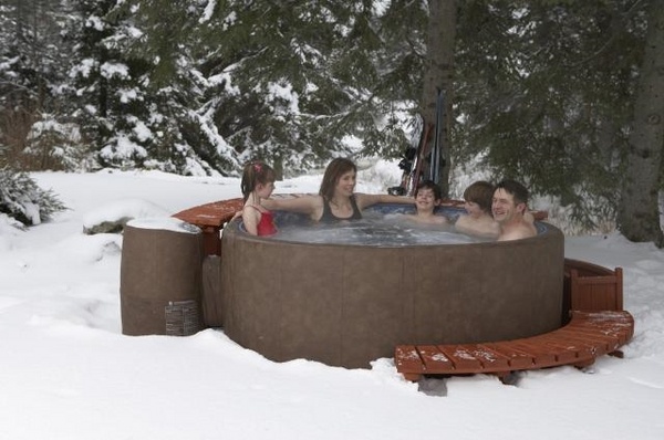 softub portable hot tub outdoor ideas wood surround