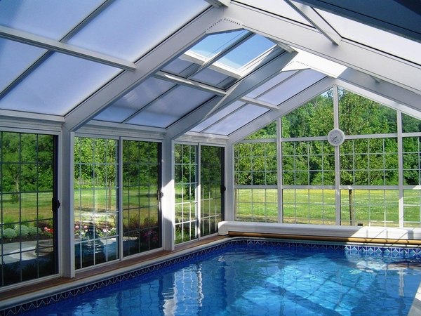 swimming pool enclosure ideas glass roof sliding doors garden pool