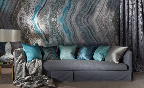 textile covering gray living room design ideas gray sofa 