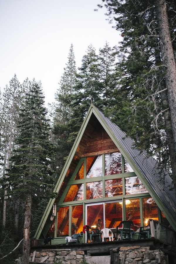 A-frame cabin design ideas modern house architecture glass wall 