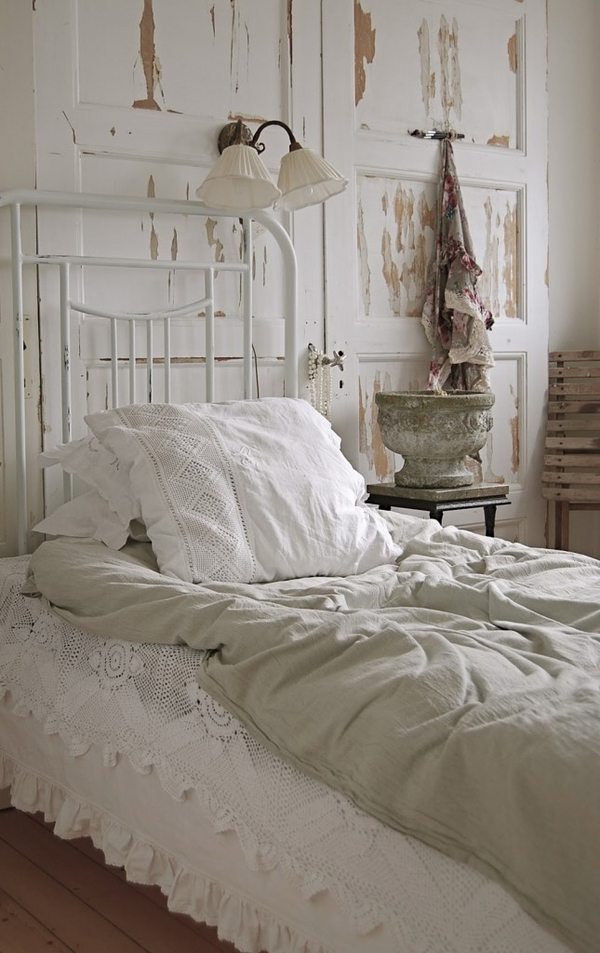 interior vintage doors headboard shabby chic bedroom 