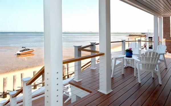 Beach front porch cable railing deck design ideas