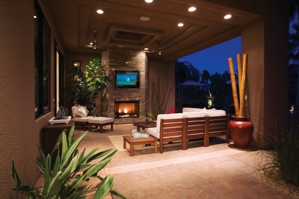 Patio design outdoor living room TV enclosure