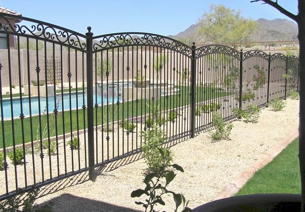 black decorative wrought iron fencing garden swimming pool
