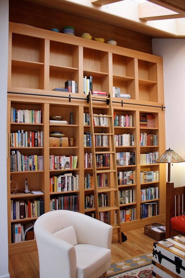 built in bookcase ladder home library design