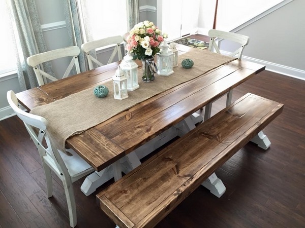 farm table ideas bench white chairs 