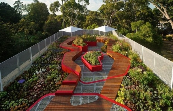 green roof design ideas wooden garden paths roof garden plants