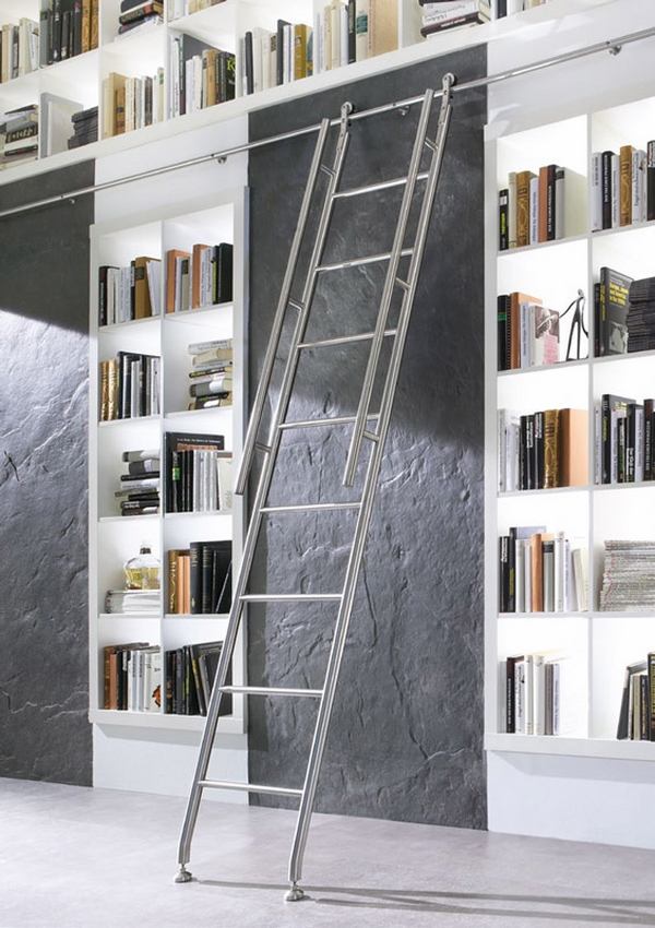 home library design stainless steel rolling library ladder ideas white bookshelves