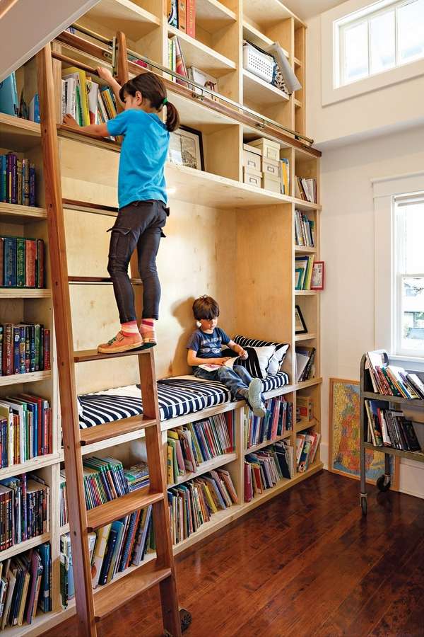 home library design rolling library ladder kids playroom furniture ideas