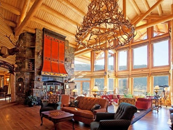 log cabin furniture ideas living room decorating antler chandelier