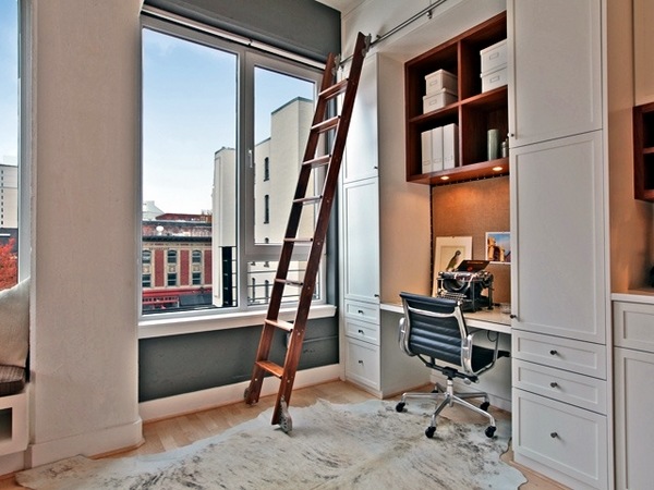 modern home office ideas white furniture cabinets ladder