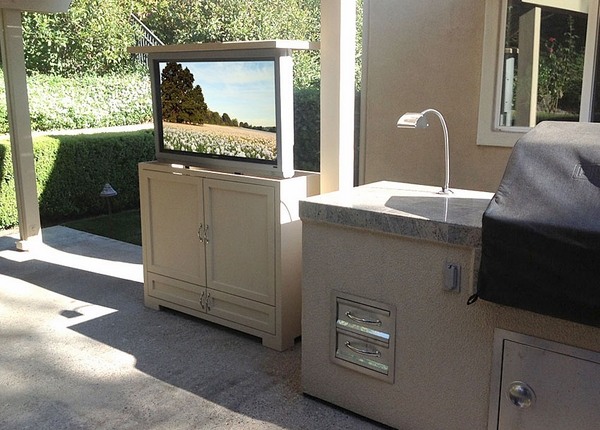motorized tv cabinet patio furniture outdoor kitchen