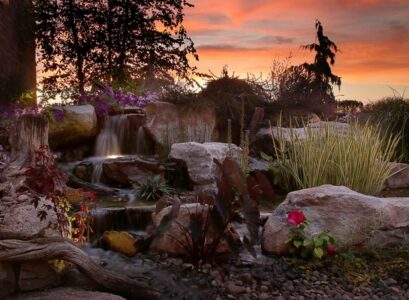 pondless-waterfalls-garden-design-ideas-garden-landscaping-rocks-trees