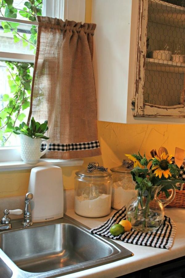 primitive curtains ideas kitchen window DIY