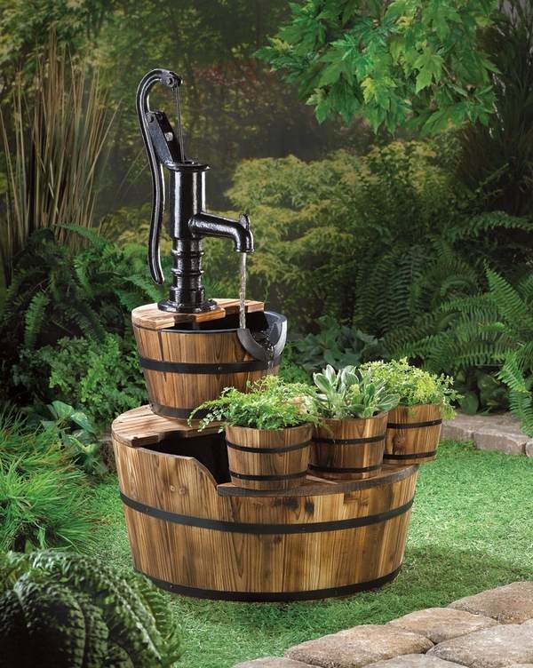 wine barrel furniture ideas garden decorating ideas pump fountain