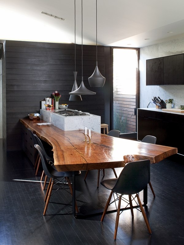 wood-slab-dining-table-designs-contemporary kitchen ideas black cabinets