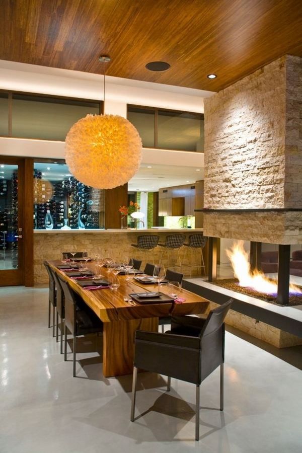 wood-slab-dining-table-designs-leather chairs modern-dining-room