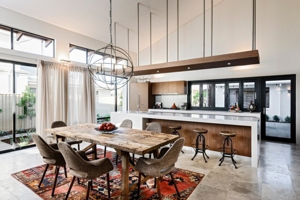 wood-slab-dining-table-designs-loft apartment decor industrial style
