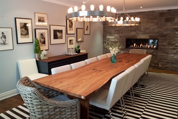 wood-slab-dining-table-designs-dining-room-furniture-ideas shiplap accent wall