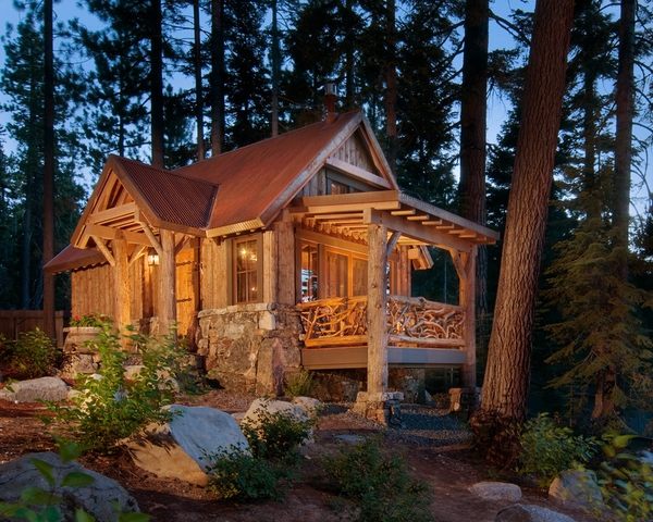 rustic exterior lodge cabin patio deck