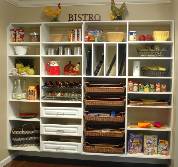 Kitchen pantry storage shelves drawers 