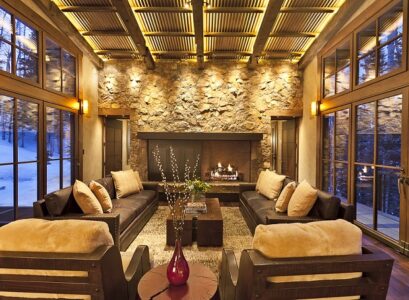 metal-ceiling-tiles-living-room-decorating-ideas-stone-wall-fireplace