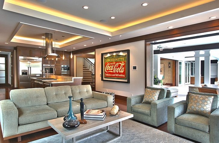 modern living room decorating vintage signs accent lighting