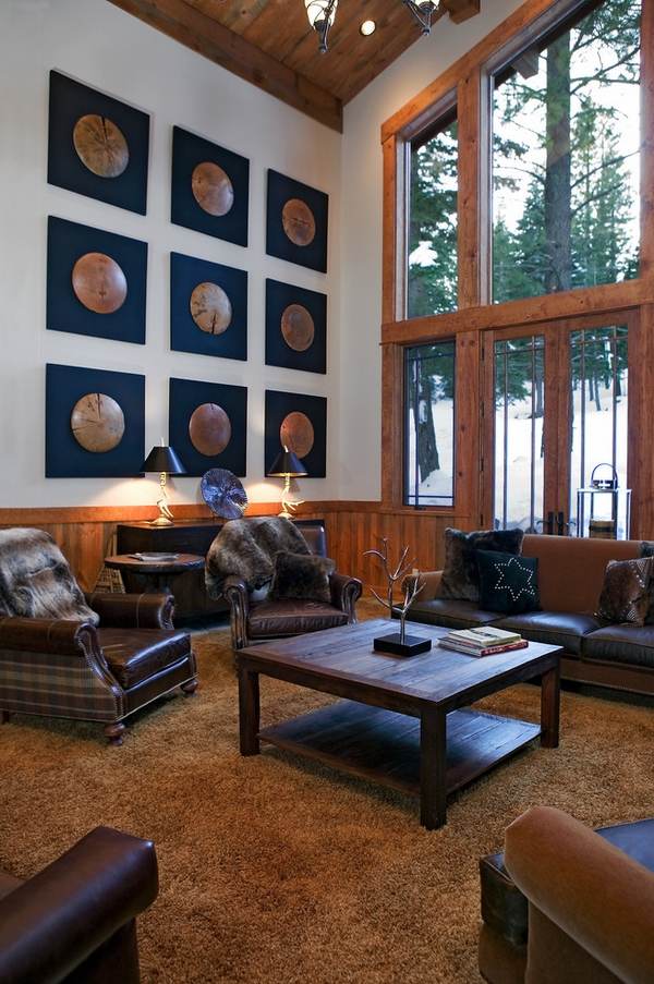 modern living room frieze carpet design ideas leather armchairs 
