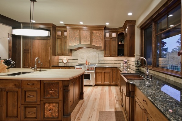 rustic wood cabinets copper sink