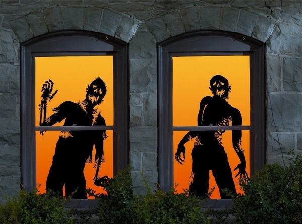 Halloween-silhouette-windows-DIY halloween decor ideas zombies