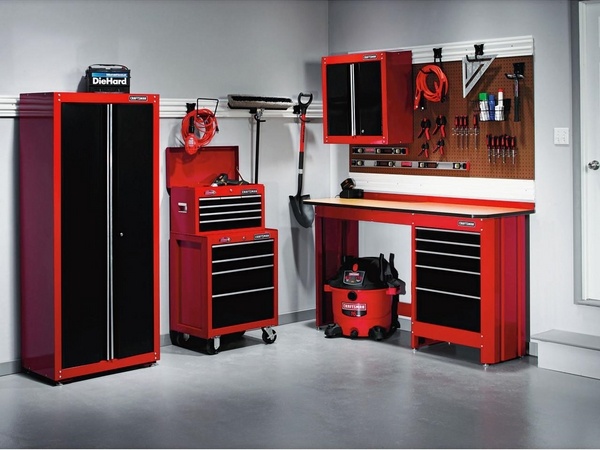 garage organization ideas black red modern cabinets