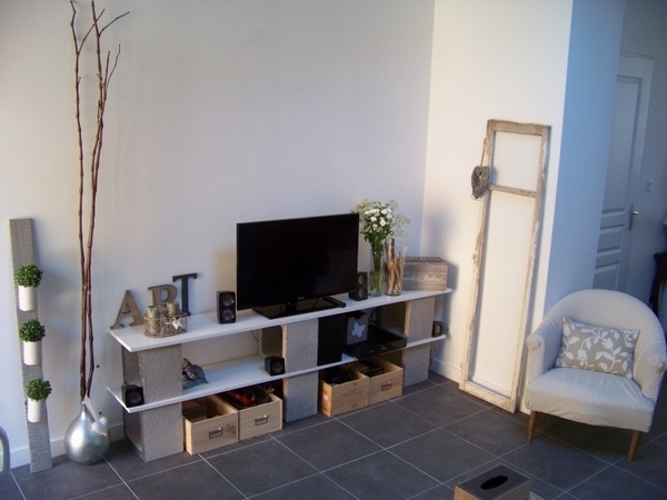 cinder block furniture ideas DIY cinder block tv stand living room 