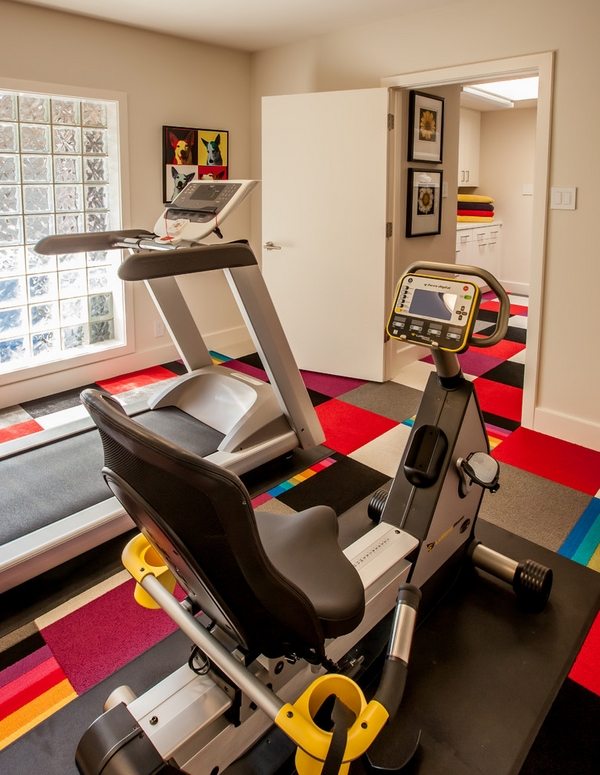 contemporary home gym affordable flooring ideas colorful carpet tiles