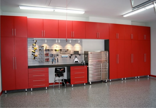 red cabinets modern garage design countertop