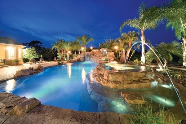 tropical-pools-design-ideas pool deck outdoor lighting