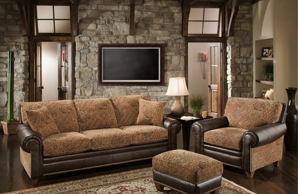 tv-frame-ideas-stone-wall-rustic-interior-sofa-armchair 