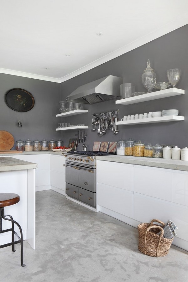 gray wall color white cabinets