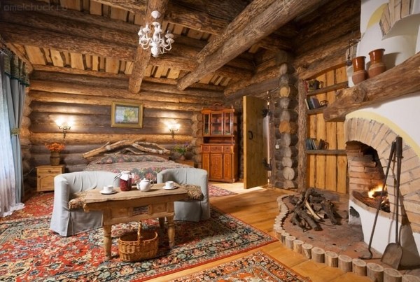 log cabin bedroom interior design fireplace